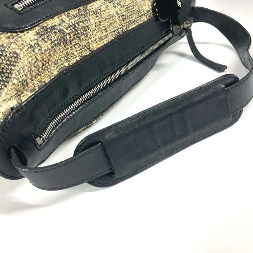 CHANEL Black Leather Logo Shoulder Bag